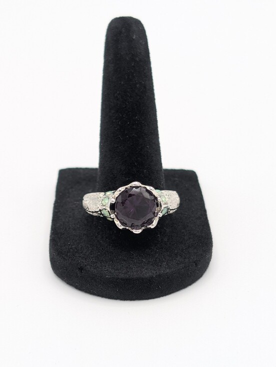 Jewelry - Art Deco Vintage Inspired Purple Faux Opal Statement Ring Silver Tone Filigree